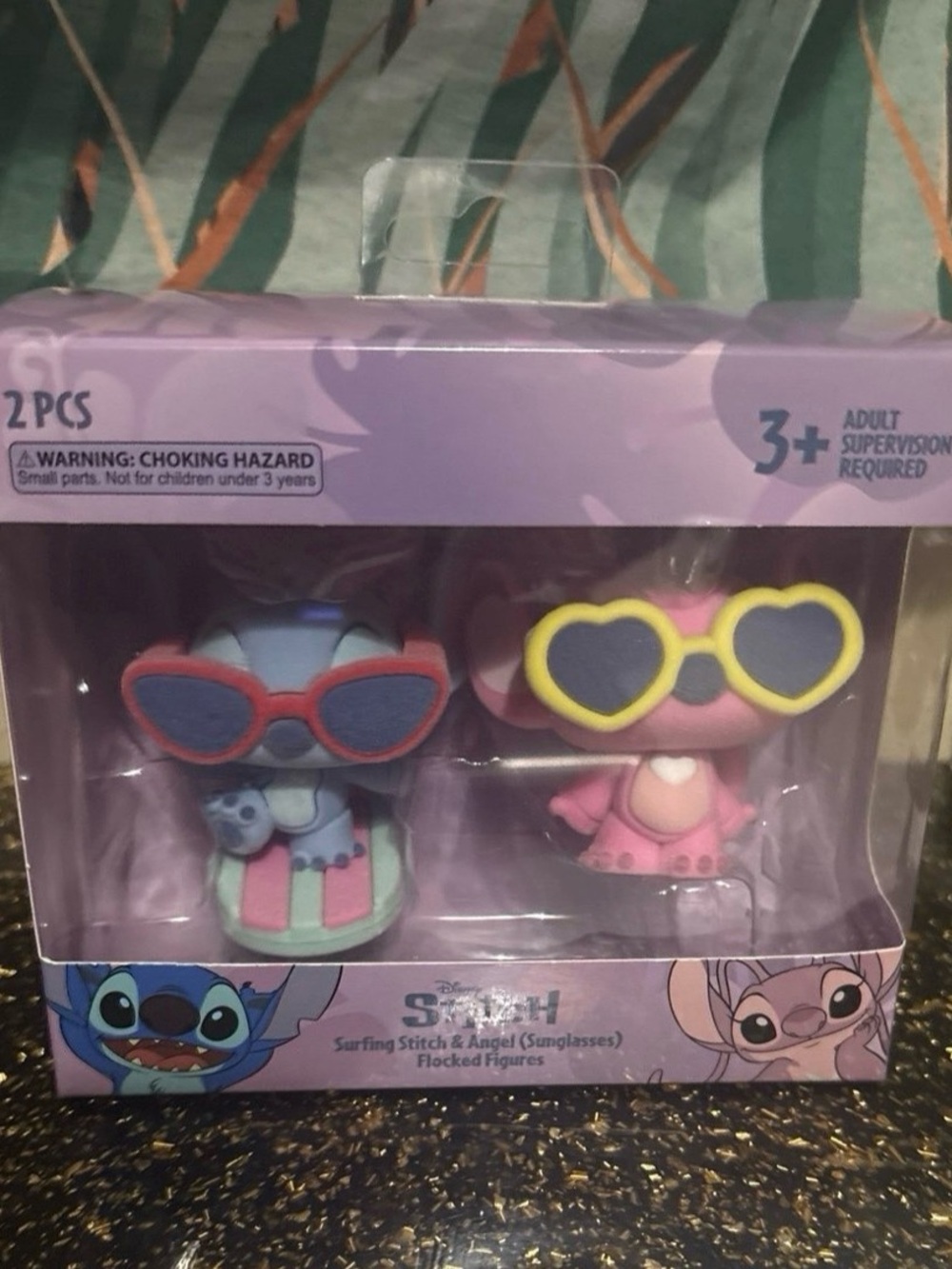 Disney Flocked Stitch & Angel Figures with Heart Sunglasses - Blue & Pink